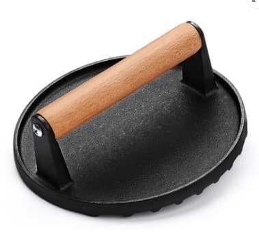 Cast Iron Smash Burger Press 7'' Round Grill Press Steak with Wooden Handle