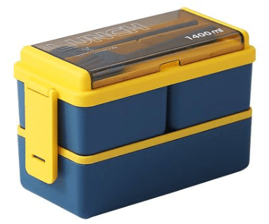 4 In 1 Double Layer Plastic Lunch Box with Cutlery Set – 1400ml Blue