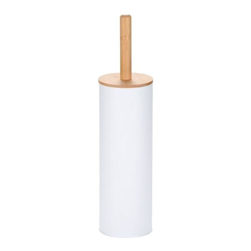 Modern Toilet Brush Floor-Standing Toilet Brush Set with Bamboo Cover - White