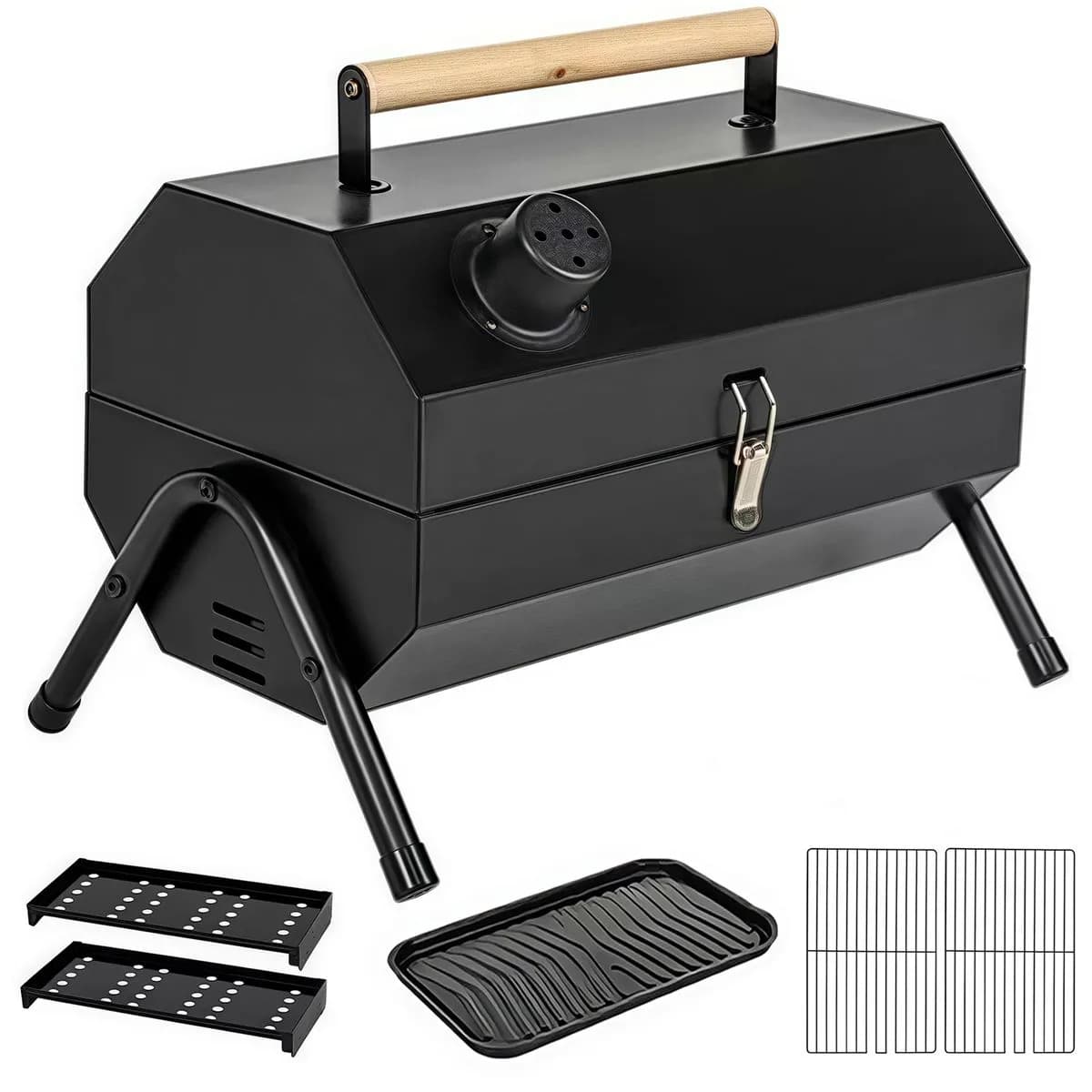 Double-Sided Camping Roast Oven with Grilling Tray, Charcoal Rack and Grill