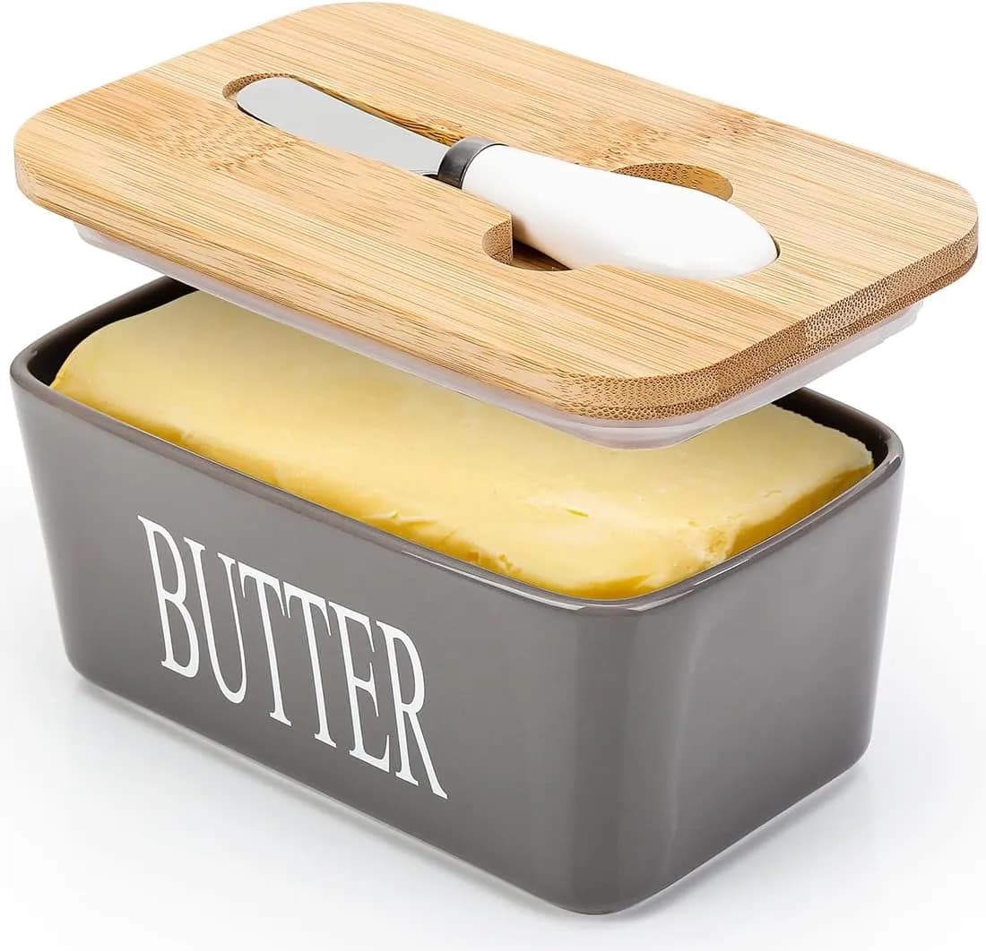 Butter Dish with Lid and Knife & Silicone Seal for Countertop