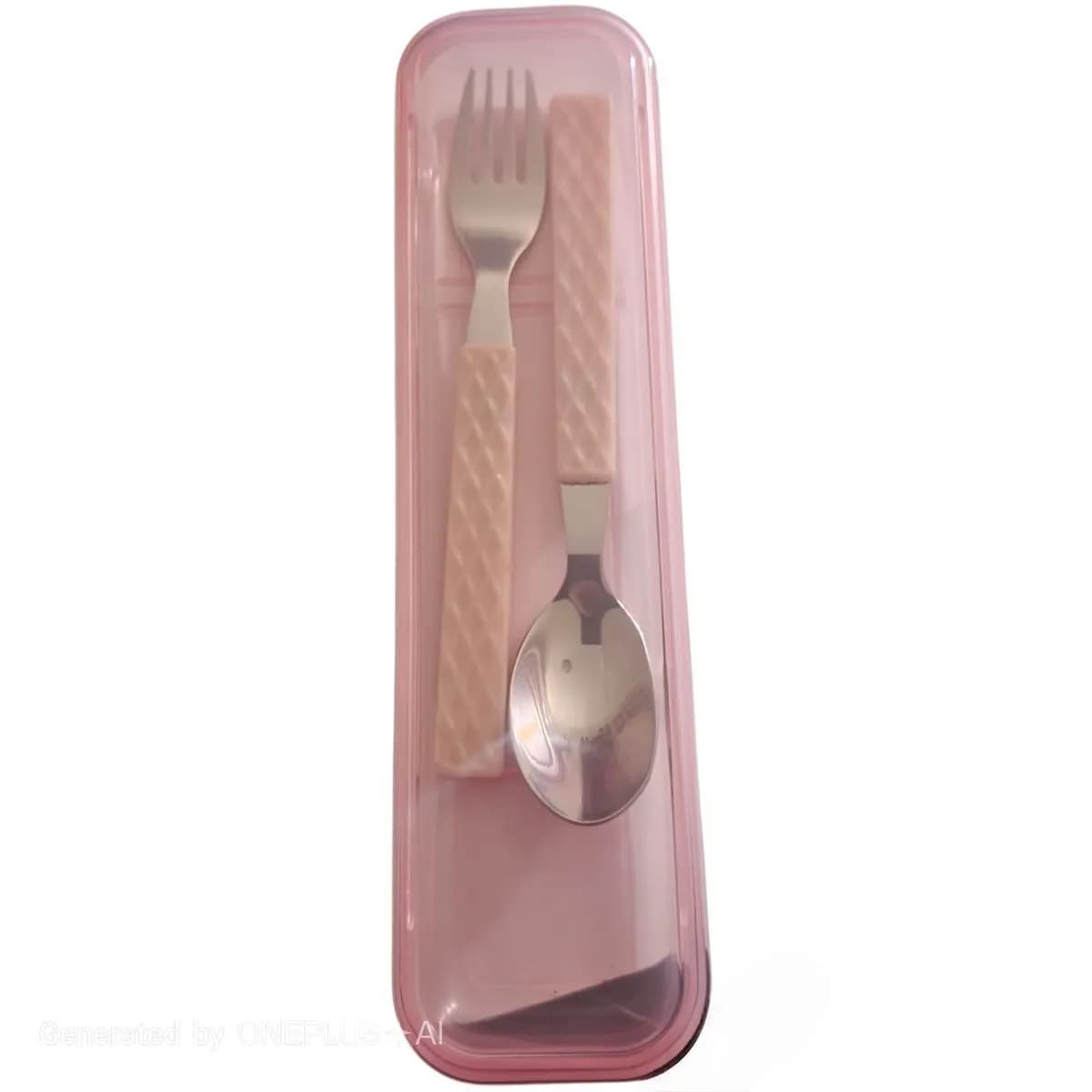 Fork And Spoon Set With Box For School Lunch Bag&Travel -Stainless Steel - Pink