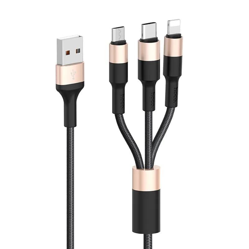 Hoco X26 3 in 1 Lightning + micro USB + type C cable (Black) - 1m